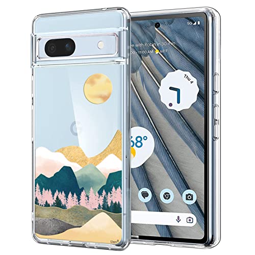 Unov Hülle Kompatibel mit Pixel 7a Hülle klar Transparent Schlanke Schutzhülle Weich TPU Stoßstange Geprägtes das Muster Stoßdämpfung 6.3 Zoll (Sierra Berge) von Unov