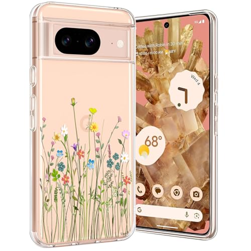 Unov Hülle Kompatibel mit Pixel 8 Hülle klar Transparent Schlanke Schutzhülle Weich TPU Stoßstange Geprägtes das Muster Stoßdämpfung (Blumen Blumenstrauß) von Unov