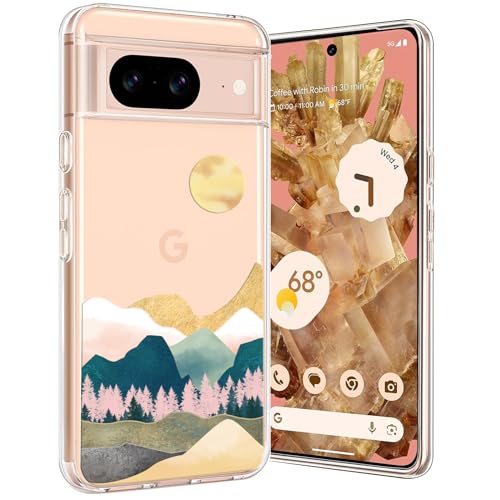 Unov Hülle Kompatibel mit Pixel 8 Hülle klar Transparent Schlanke Schutzhülle Weich TPU Stoßstange Geprägtes das Muster Stoßdämpfung (Sierra Berge) von Unov