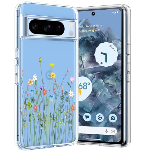 Unov Hülle Kompatibel mit Pixel 8 Pro Hülle klar Transparent Schlanke Schutzhülle Weich TPU Stoßstange Geprägtes das Muster Stoßdämpfung (Blumen Blumenstrauß) von Unov