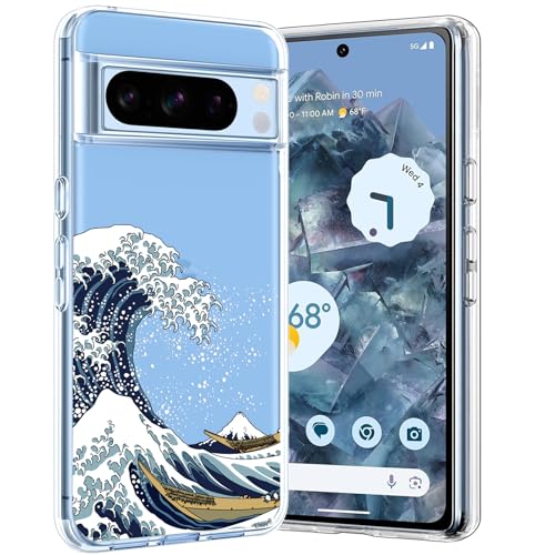 Unov Hülle Kompatibel mit Pixel 8 Pro Hülle klar Transparent Schlanke Schutzhülle Weich TPU Stoßstange Geprägtes das Muster Stoßdämpfung (Große Welle) von Unov