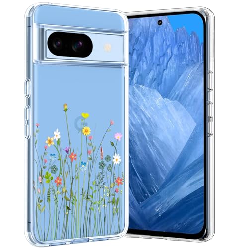Unov Hülle Kompatibel mit Pixel 8a Hülle klar Transparent Schlanke Schutzhülle Weich TPU Stoßstange Geprägtes das Muster Stoßdämpfung (Blumen Blumenstrauß) von Unov