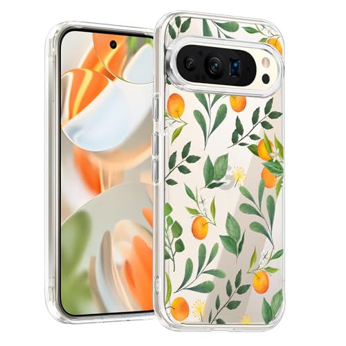 Unov Hülle Kompatibel mit Pixel 9 Pixel 9 Pro Hülle klar Transparent Schlanke Schutzhülle Weich TPU Stoßstange Geprägtes das Muster Stoßdämpfung (Zitrusgewächs Aroma) von Unov