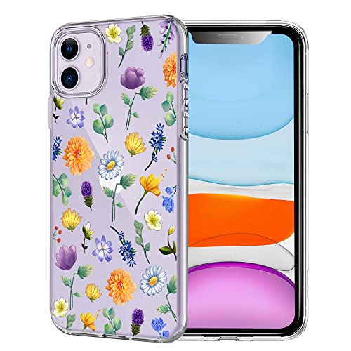 Unov Hülle Kompatibel mit iPhone 11 Hülle klar Transparent Schlanke Schutzhülle Weich TPU Stoßstange Geprägtes das Muster Stoßdämpfung 6.1 Zoll (Blumen Garten) von Unov