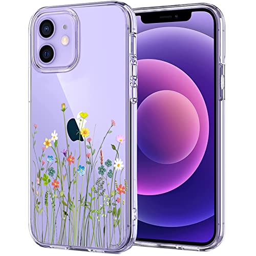 Unov Hülle Kompatibel mit iPhone 12 Mini Hülle klar Transparent Schlanke Schutzhülle Weich TPU Stoßstange Geprägtes das Muster Stoßdämpfung 5.4 Zoll (Blumen Blumenstrauß) von Unov