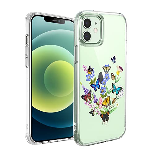 Unov Hülle Kompatibel mit iPhone 12 Mini Hülle klar Transparent Schlanke Schutzhülle Weich TPU Stoßstange Geprägtes das Muster Stoßdämpfung 5.4 Zoll (Blumen Schmetterling) von Unov