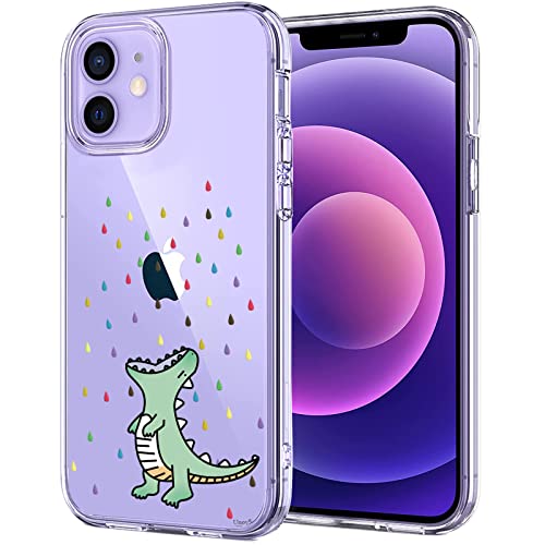 Unov Hülle Kompatibel mit iPhone 12 Mini Hülle klar Transparent Schlanke Schutzhülle Weich TPU Stoßstange Geprägtes das Muster Stoßdämpfung 5.4 Zoll (Regenbogen Dinosaurier) von Unov