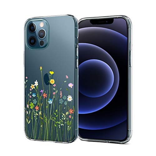 Unov Hülle Kompatibel mit iPhone 12 Pro Max Hülle klar Transparent Schlanke Schutzhülle Weich TPU Stoßstange Geprägtes das Muster Stoßdämpfung 6.7 Zoll (Blumen Blumenstrauß) von Unov