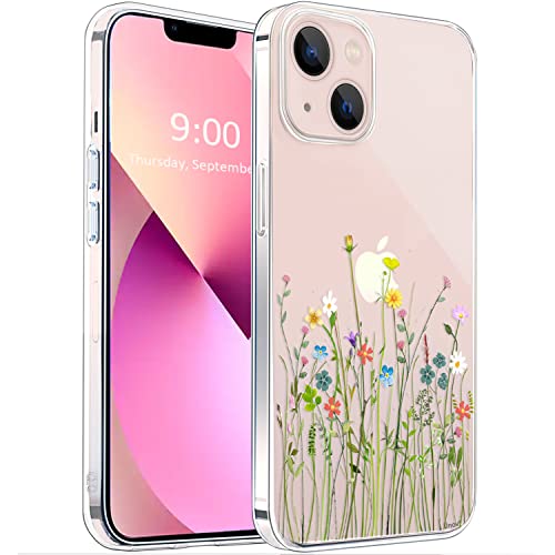 Unov Hülle Kompatibel mit iPhone 13 Hülle klar Transparent Schlanke Schutzhülle Weich TPU Stoßstange Geprägtes das Muster Stoßdämpfung 6.1 Zoll (Blumen Blumenstrauß) von Unov