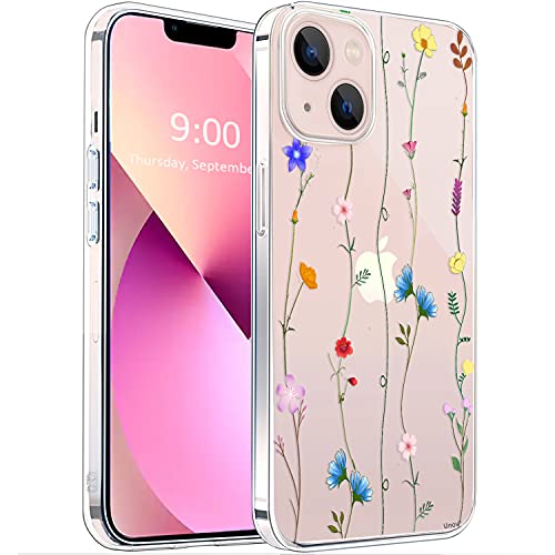 Unov Hülle Kompatibel mit iPhone 13 Hülle klar Transparent Schlanke Schutzhülle Weich TPU Stoßstange Geprägtes das Muster Stoßdämpfung 6.1 Zoll (Blumenkunst) von Unov