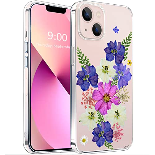 Unov Hülle Kompatibel mit iPhone 13 Mini Hülle klar Transparent Schlanke Schutzhülle Weich TPU Stoßstange Geprägtes das Blumen Muster Stoßdämpfung 5.4 Zoll (Very Peri Blumenstrauß) von Unov