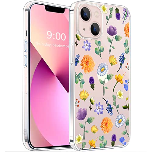 Unov Hülle Kompatibel mit iPhone 13 Mini Hülle klar Transparent Schlanke Schutzhülle Weich TPU Stoßstange Geprägtes das Muster Stoßdämpfung 5.4 Zoll (Blumen Garten) von Unov