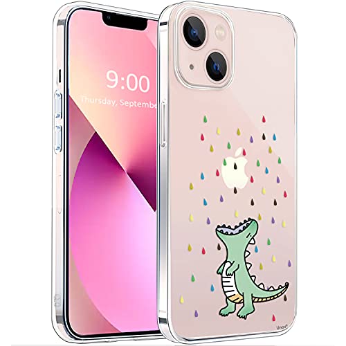 Unov Hülle Kompatibel mit iPhone 13 Mini Hülle klar Transparent Schlanke Schutzhülle Weich TPU Stoßstange Geprägtes das Muster Stoßdämpfung 5.4 Zoll (Regenbogen Dinosaurier) von Unov