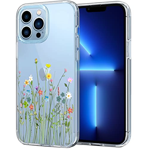 Unov Hülle Kompatibel mit iPhone 13 Pro Hülle klar Transparent Schlanke Schutzhülle Weich TPU Stoßstange Geprägtes das Muster Stoßdämpfung 6.1 Zoll (Blumen Blumenstrauß) von Unov