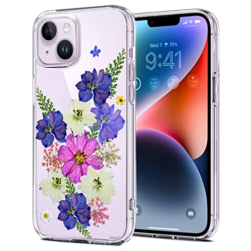 Unov Hülle Kompatibel mit iPhone 14 Hülle klar Transparent Schlanke Schutzhülle Weich TPU Stoßstange Geprägtes das Blumen Muster Stoßdämpfung 6.1 Zoll (Very Peri Blumenstrauß) von Unov