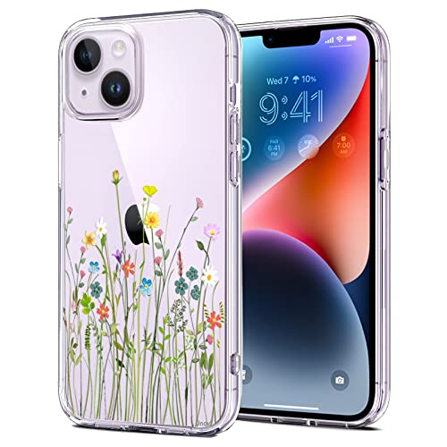 Unov Hülle Kompatibel mit iPhone 14 Hülle klar Transparent Schlanke Schutzhülle Weich TPU Stoßstange Geprägtes das Muster Stoßdämpfung 6.1 Zoll (Blumen Blumenstrauß) von Unov