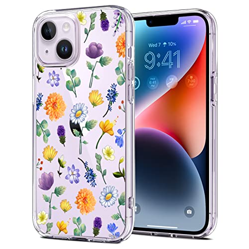 Unov Hülle Kompatibel mit iPhone 14 Hülle klar Transparent Schlanke Schutzhülle Weich TPU Stoßstange Geprägtes das Muster Stoßdämpfung 6.1 Zoll (Blumen Garten) von Unov