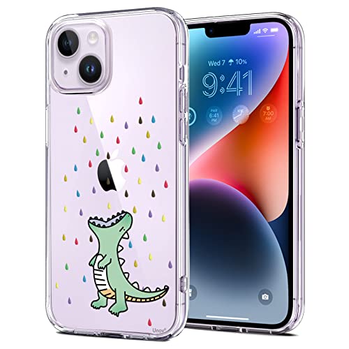 Unov Hülle Kompatibel mit iPhone 14 Hülle klar Transparent Schlanke Schutzhülle Weich TPU Stoßstange Geprägtes das Muster Stoßdämpfung 6.1 Zoll (Regenbogen Dinosaurier) von Unov