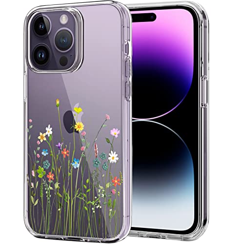 Unov Hülle Kompatibel mit iPhone 14 Pro Hülle klar Transparent Schlanke Schutzhülle Weich TPU Stoßstange Geprägtes das Muster Stoßdämpfung 6.1 Zoll (Blumen Blumenstrauß) von Unov