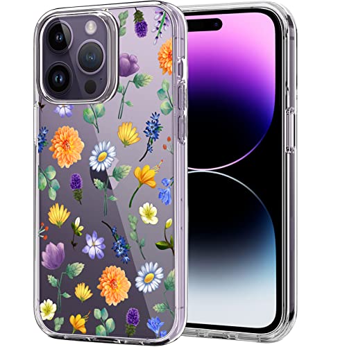 Unov Hülle Kompatibel mit iPhone 14 Pro Hülle klar Transparent Schlanke Schutzhülle Weich TPU Stoßstange Geprägtes das Muster Stoßdämpfung 6.1 Zoll (Blumen Garten) von Unov