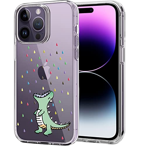 Unov Hülle Kompatibel mit iPhone 14 Pro Hülle klar Transparent Schlanke Schutzhülle Weich TPU Stoßstange Geprägtes das Muster Stoßdämpfung 6.1 Zoll (Regenbogen Dinosaurier) von Unov