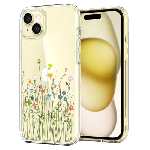 Unov Hülle Kompatibel mit iPhone 15 Hülle klar Transparent Schlanke Schutzhülle Weich TPU Stoßstange Geprägtes das Muster Stoßdämpfung 6.1 Zoll (Blumen Blumenstrauß) von Unov