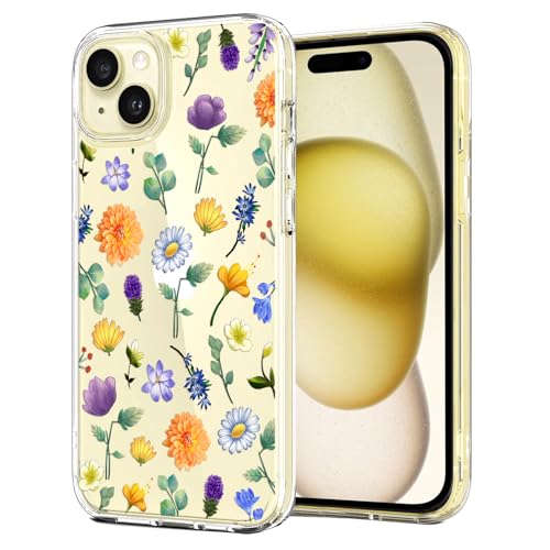 Unov Hülle Kompatibel mit iPhone 15 Hülle klar Transparent Schlanke Schutzhülle Weich TPU Stoßstange Geprägtes das Muster Stoßdämpfung 6.1 Zoll (Blumen Garten) von Unov