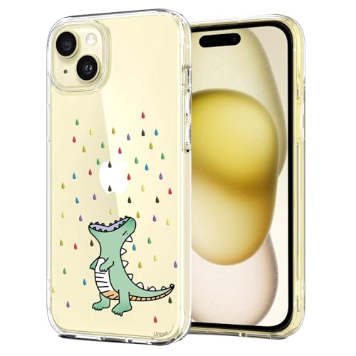 Unov Hülle Kompatibel mit iPhone 15 Hülle klar Transparent Schlanke Schutzhülle Weich TPU Stoßstange Geprägtes das Muster Stoßdämpfung 6.1 Zoll (Regenbogen Dinosaurier) von Unov