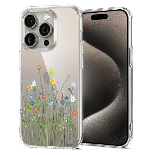 Unov Hülle Kompatibel mit iPhone 15 Pro Hülle klar Transparent Schlanke Schutzhülle Weich TPU Stoßstange Geprägtes das Muster Stoßdämpfung 6.1 Zoll (Blumen Blumenstrauß) von Unov