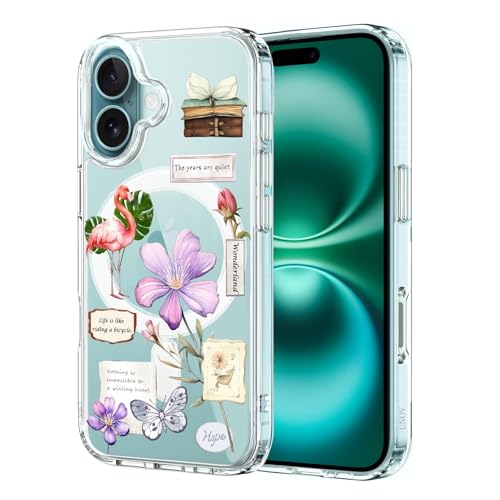 Unov Hülle Kompatibel mit iPhone 16 Hülle klar Transparent Kompatibel mit Magsafe Geprägtes das Muster Stoßdämpfung Stoßfängerschutz Stoßfest rutschfest Schlanke Schutzhülle (Zitate Collage) von Unov
