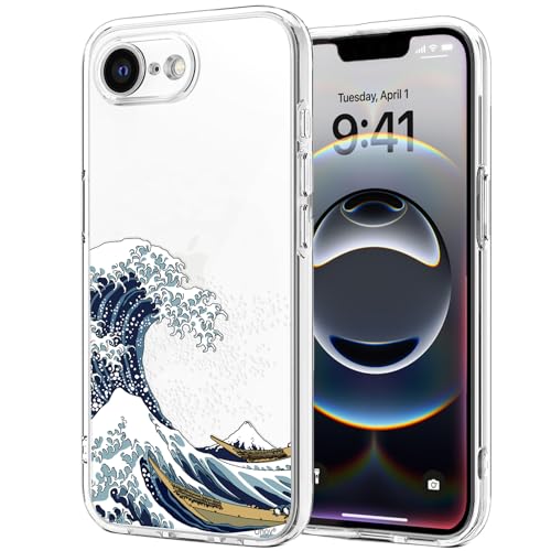 Unov Hülle Kompatibel mit iPhone 16e Hülle klar Transparent Schlanke Schutzhülle Weich TPU Stoßstange Geprägtes das Muster Stoßdämpfung 6.1 Zoll (Große Welle) von Unov