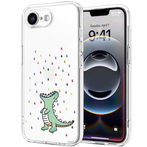 Unov Hülle Kompatibel mit iPhone 16e Hülle klar Transparent Schlanke Schutzhülle Weich TPU Stoßstange Geprägtes das Muster Stoßdämpfung 6.1 Zoll (Regenbogen Dinosaurier) von Unov