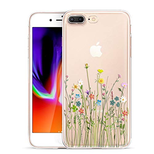 Unov Hülle Kompatibel mit iPhone 8 Plus iPhone 7 Plus Hülle klar Transparent Schlanke Schutzhülle Weich TPU Stoßstange Geprägtes das Muster Stoßdämpfung 5.5 Zoll (Blumen Blumenstrauß) von Unov