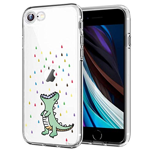 Unov Hülle Kompatibel mit iPhone SE (2022) (2020) iPhone 8 iPhone 7 Hülle klar Transparent Schlanke Schutzhülle Weich TPU Stoßstange Geprägtes das Muster Stoßdämpfung 4.7 Zoll (Regenbogen Dinosaurier) von Unov