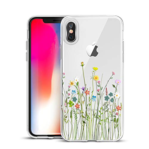 Unov Hülle Kompatibel mit iPhone XS iPhone X Hülle klar Transparent Schlanke Schutzhülle Weich TPU Stoßstange Geprägtes das Muster Stoßdämpfung 5.8 Zoll (Blumen Blumenstrauß) von Unov