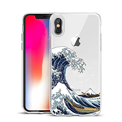 Unov Hülle Kompatibel mit iPhone XS iPhone X Hülle klar Transparent Schlanke Schutzhülle Weich TPU Stoßstange Geprägtes das Muster Stoßdämpfung 5.8 Zoll (Große Welle) von Unov