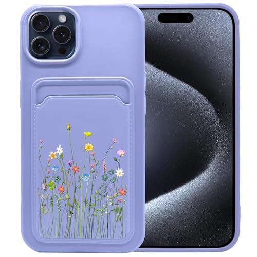 Unov Schutzhülle kompatibel mit iPhone 15 Pro Max (2023) 17 cm (6,7 Zoll), weiches TPU, schlanke Schutzhülle mit Blumenstrauß, mädchenhaft, Kartenhalter, Backcover, Mouve Purple von Unov