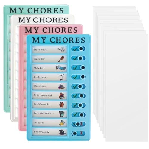4 Stück Checklisten Memo-Board mit 40 Blanko-Ersatzpapier, Wiederverwendbare Memos für Kinder, Aufgabenliste Tafel für Organisation, Planungstafeln für Kinder, Tragbare Zeitpläne von Unpoten
