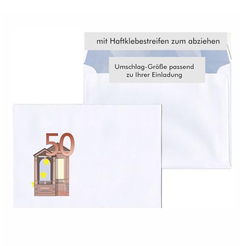 10 Umschläge in der Größe C6 mit Motiv: Neuer Fünfziger im Umlauf! 50ster Geburtstag Umschlag von Unser-Festtag