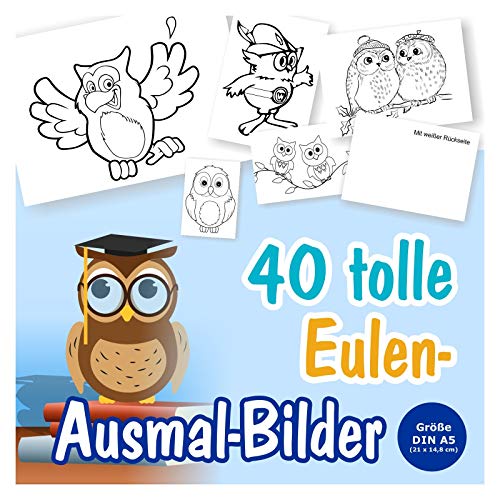 40 süße Eulen Bilder zum Ausmalen mit verschiedenen Motiven. Für Kinder ab 3 Jahren, Mädchen und Jungen. 40 verschiedene Eulen Motive. Tolle Mal-Bilder für alle kleinen Künstler! von Unser-Festtag