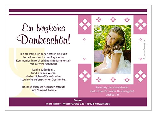 Dankeschön Karten Kommunion Mädchen, mit Foto (auch ohne) lustig und originell - Text ändern - 10 Karten, 17 x 12 cm groß von Unser-Festtag