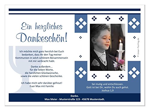 Moderne Dankeschön Karten Kommunion Junge - coole originelle - mit Foto und Wunschtext - 50 Stück, 17 x 12 cm groß von Unser-Festtag