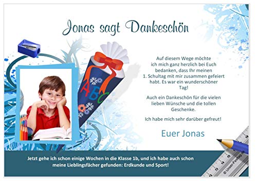 Unser-Festtag Dankeskarte Motiv Schultüte Danksagungen für Einschulung Jungen Mädchen Kinder lustig cool lustig, Text ändern - 5 Karten - 17 x 12 cm von Unser-Festtag