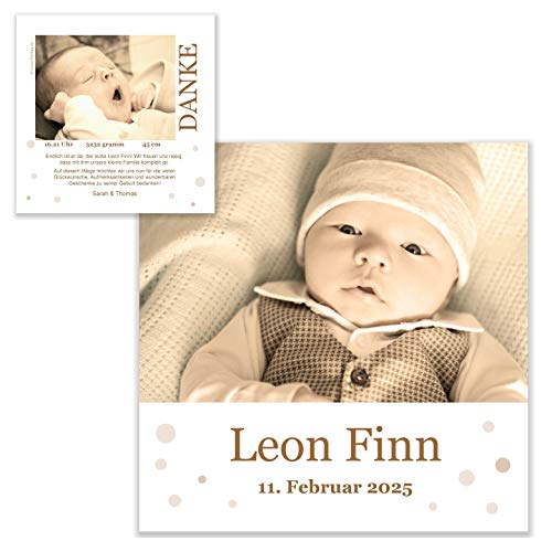 Unser-Festtag Im Pünktchenland Dankeskarte Geburtskarten schön Junge Mädchen Baby, Ihr eigener Text wird eingedruckt, Foto - 20 Karten von Unser-Festtag