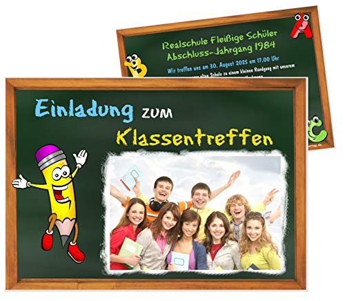 Unser-Festtag Klassentreffen Tafel mit Stift Einladungen Realschule, Hauptschule usw. lustig - mit Wunschtext und Foto - 30 Karten - 17 x 12 cm von Unser-Festtag