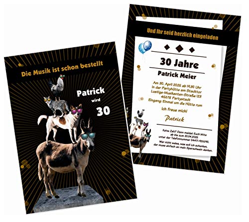 Unser-Festtag Tierische Musikanten Lustige, Witzige Einladungskarten für runden Geburtstag - 20 Karten - 17 x 12 cm von Unser-Festtag