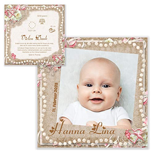 Unser-Festtag Unser Perlen-Schatz Geburtskarte Dankeskarte Geburt Baby Danke für Mädchen, mit Foto und Ihrem Wunschtext - 40 Karten von Unser-Festtag