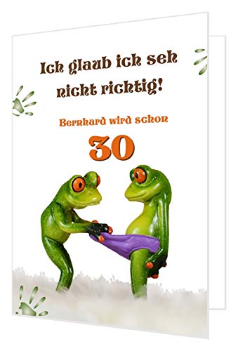 XXL Glückwunschkarte Geburtstag Geburtstagskarte Frosch guckt in Hose - Klappkarte DIN A4 mit Umschlag! Text änderbar! In JEDES Alter ändern. von Unser-Festtag