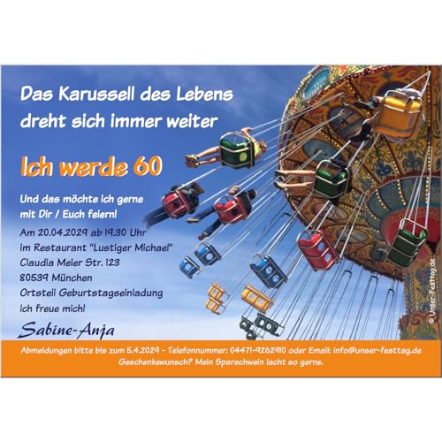 Unser-Festtag lustige Geburtstagseinladung mit Ihrem Wunschtext - jedes Alter möglich - witzig und originell zum 30. 40. 50. 60. Geburtstag, 50 Karten von Unser-Festtag
