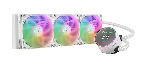 UNYKAch AQUASTORM White 360 Kühlung CPU Flüssigkeitskühlung Leiser Pumpe, Display zur Steuerung der CPU-Temperatur und drei RGB-Lüfter mit PWM-Sensor von Unykach